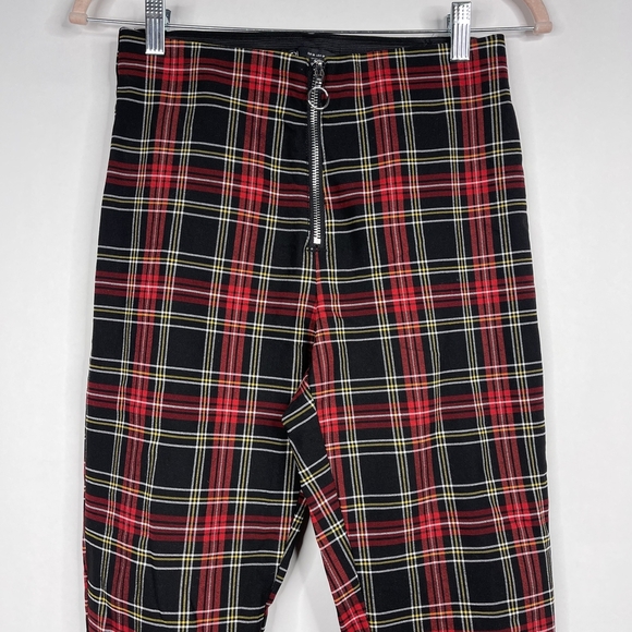 2/$30 ZARA Tartan Plaid Zip-up Skinny Pants Ring Pull Medium Red Black #7310 - Picture 6 of 16